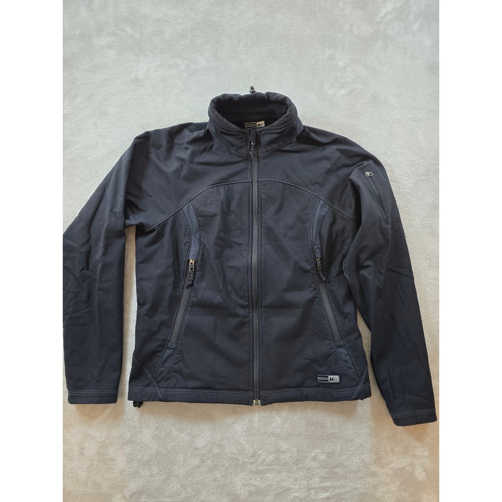 Vintage REI Co-op Jacket Womens M Black Softshell Full Zip‎ Outdoor Hiking Y2K